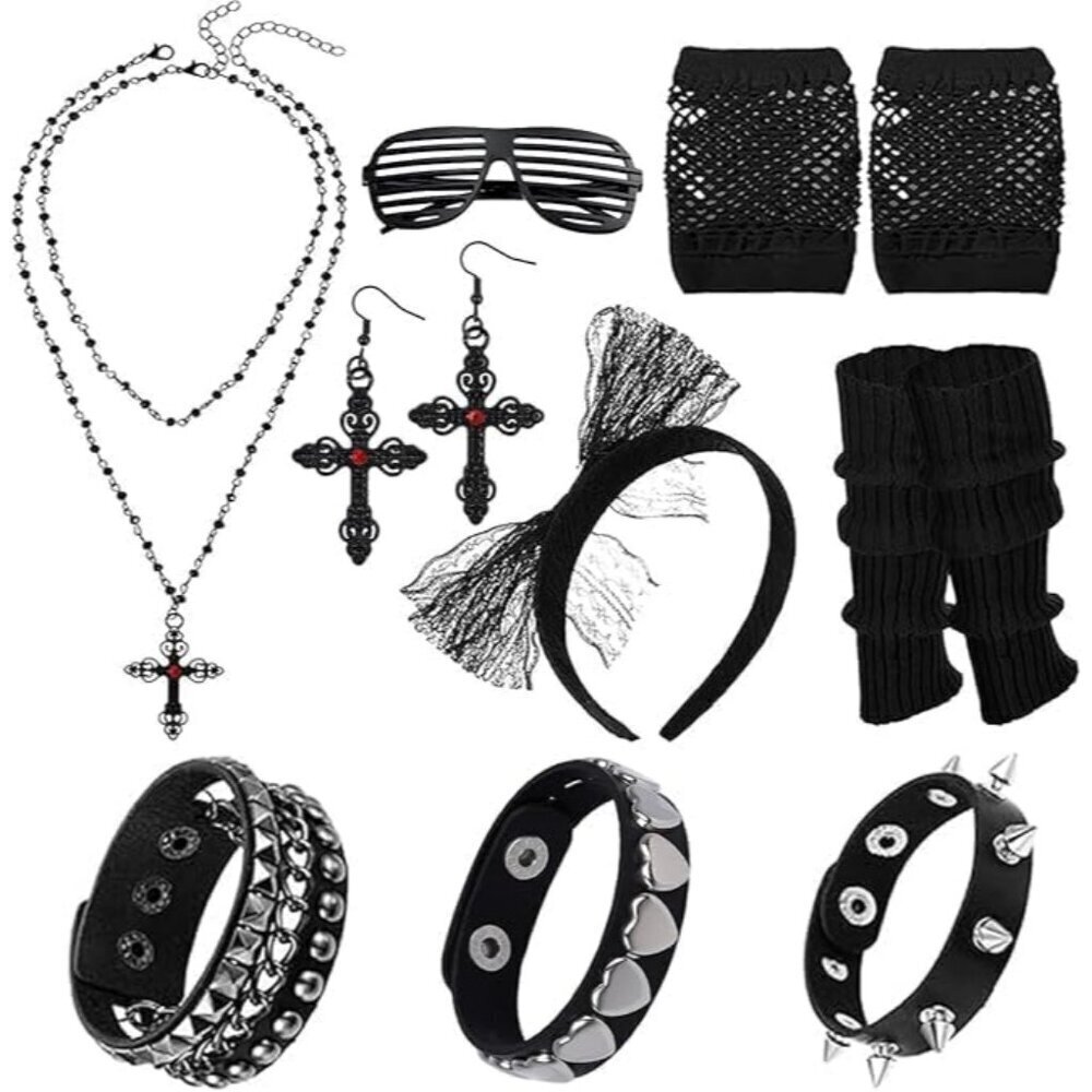80s Women's Accessories Set Costume Jewelry Gloves Headband Earrings Bracelets